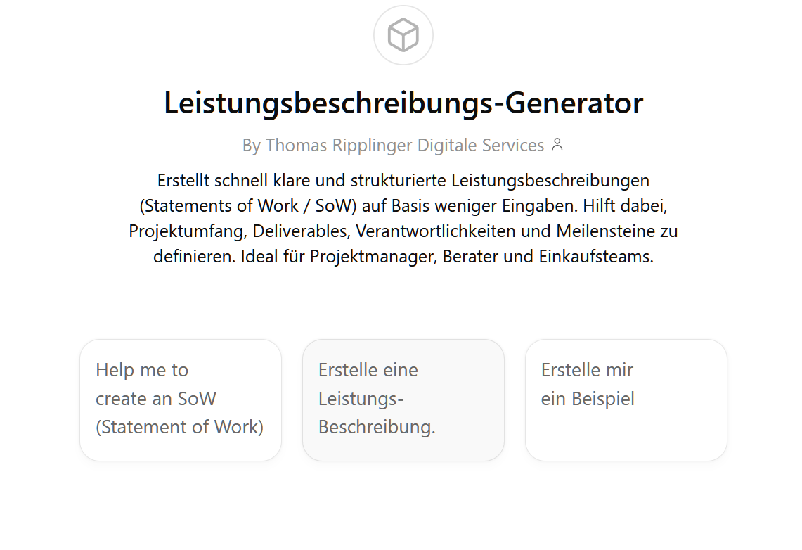 Leistungsbeschreibung-Generator chatGPT interface